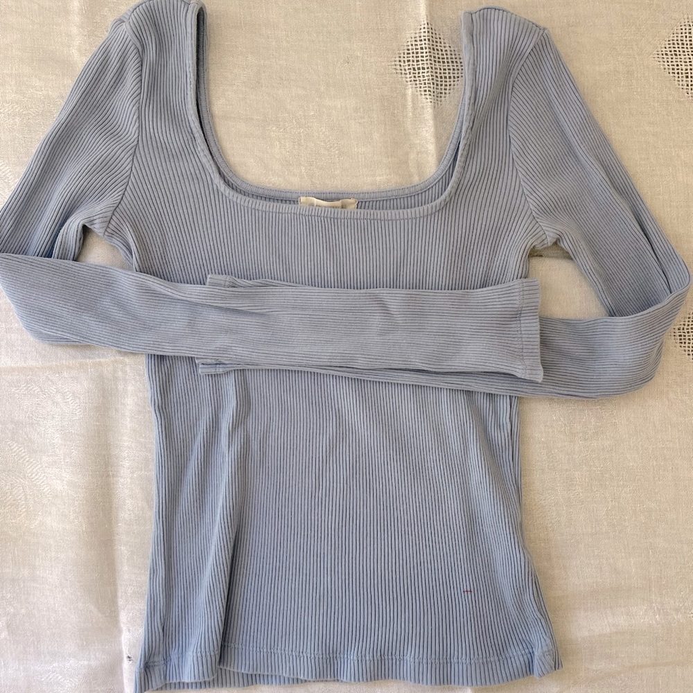 Urban Outfitters Paris Ribbed Long Sleeve Square Neck Top